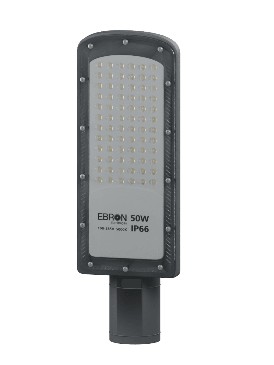 Luminária Ebron 50 W vista de frente, com conjunto de LEDs e encaixe tubular